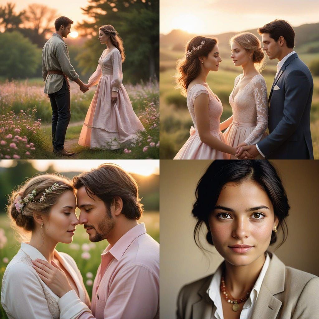 Elegant Countryside Romance Portrait in Warm Pastel Tones