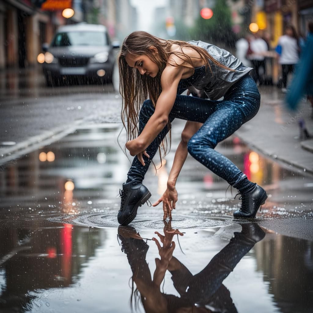Rain Dancer Reflection in City Street
