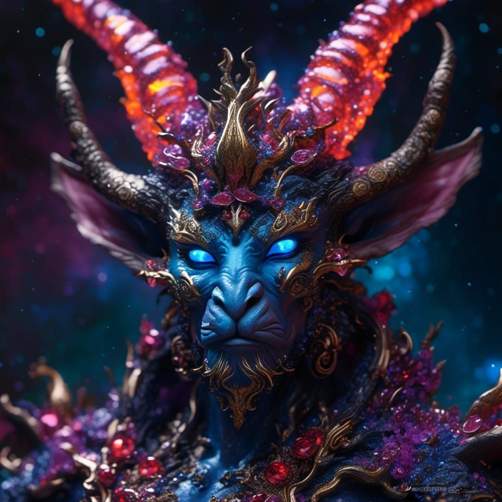 Cosmic Horned Demon in Obsidian, Hyperdetailed Art