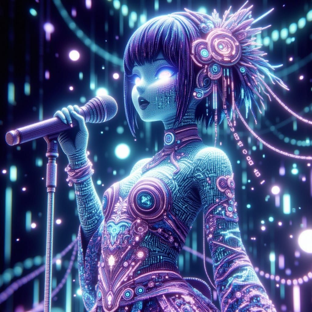 Anime Fashion Model with Binary Code Aura