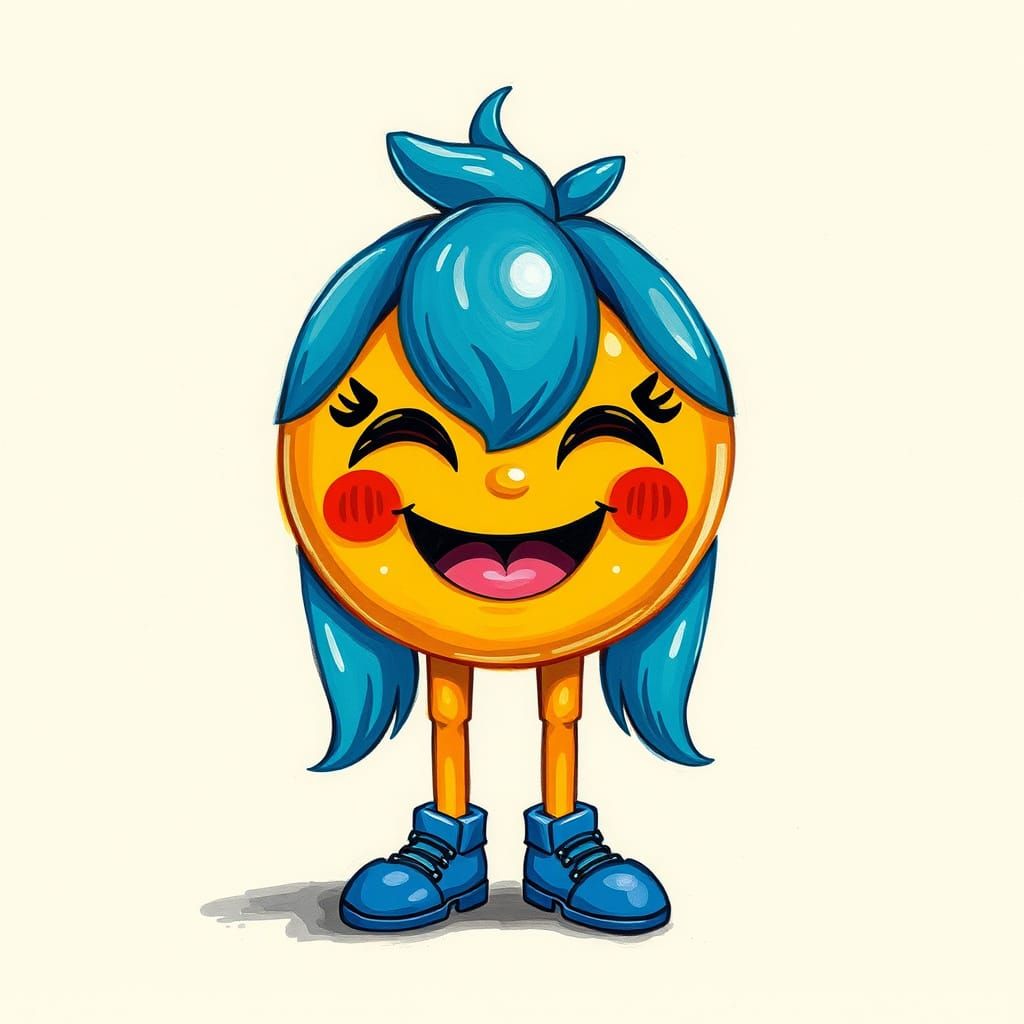 Vibrant Emoji Character in Whimsical Gouache Style