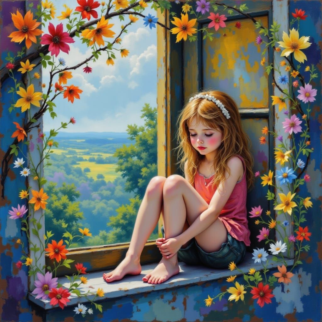 Girl by Window: Acrylic Impressionist Portrait