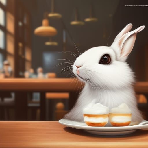 Rabbit Sipping Espresso: Digital Illustration in Oil Paintin...