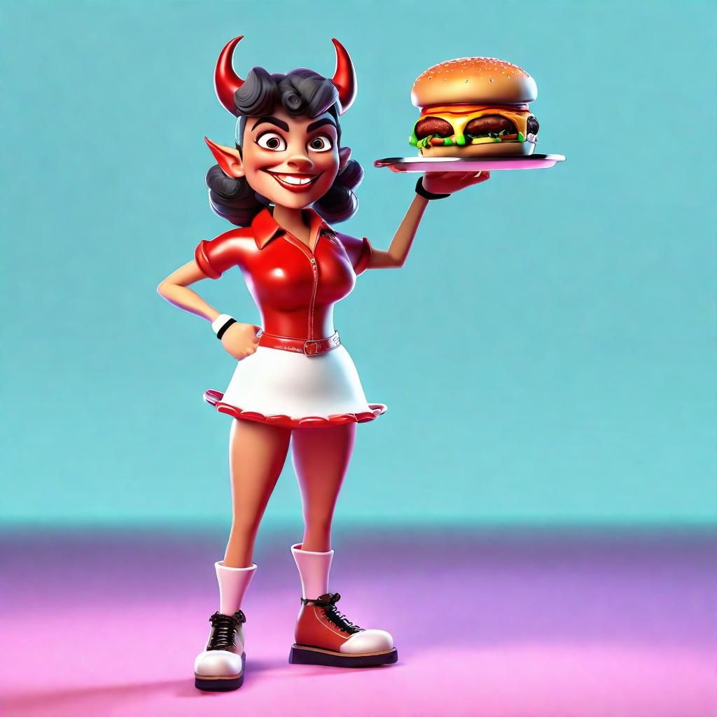 Devil Waitress on Skates in 3D Digital Art