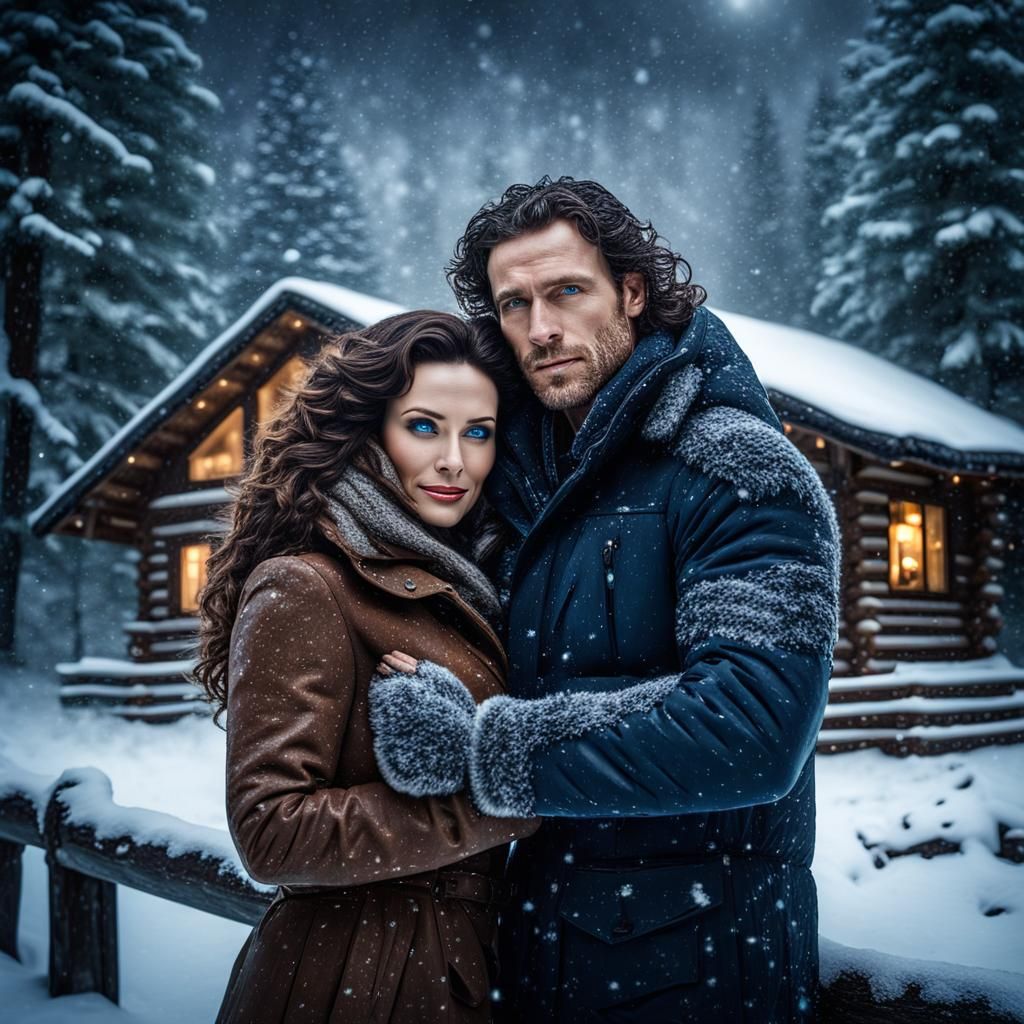 Couple in Winter Wonderland: Detailed Fantasy Art