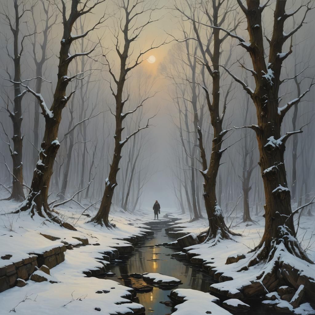 Still Winter Dreamscape: An Oil Painting
