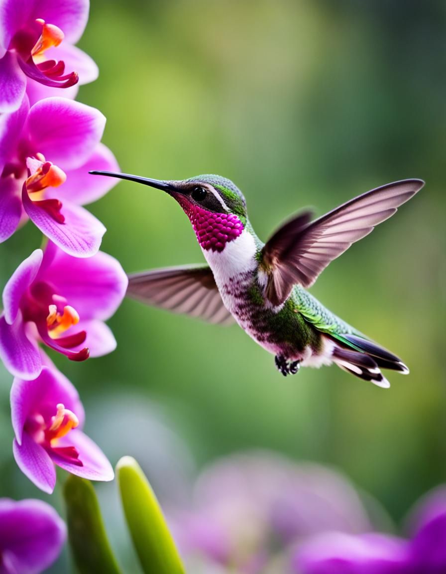 Hummingbird Feeding on Orchid: Professional Photography
