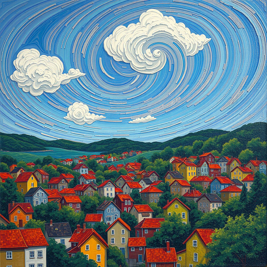 Whimsical Pixel Town in Neo-Impressionist Style