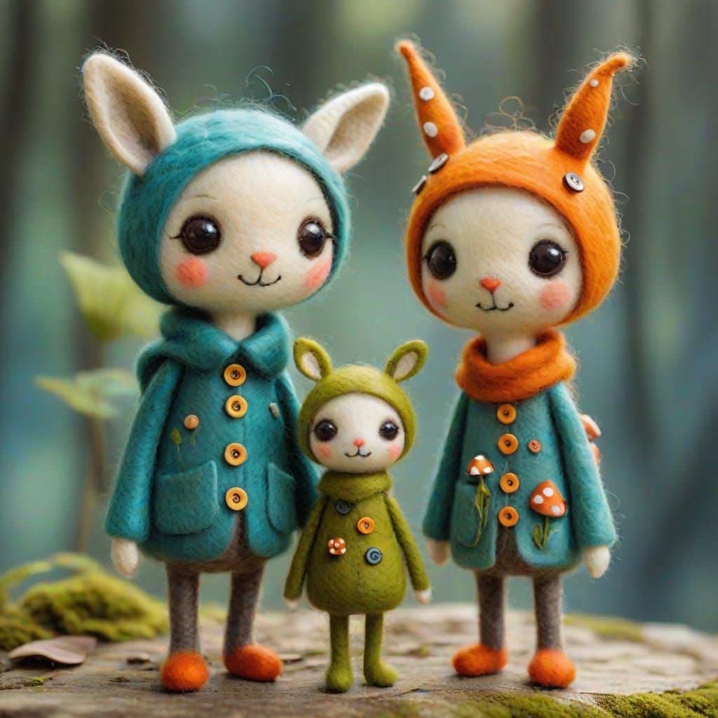 Whimsical Felted Creatures in Enchanted Forest