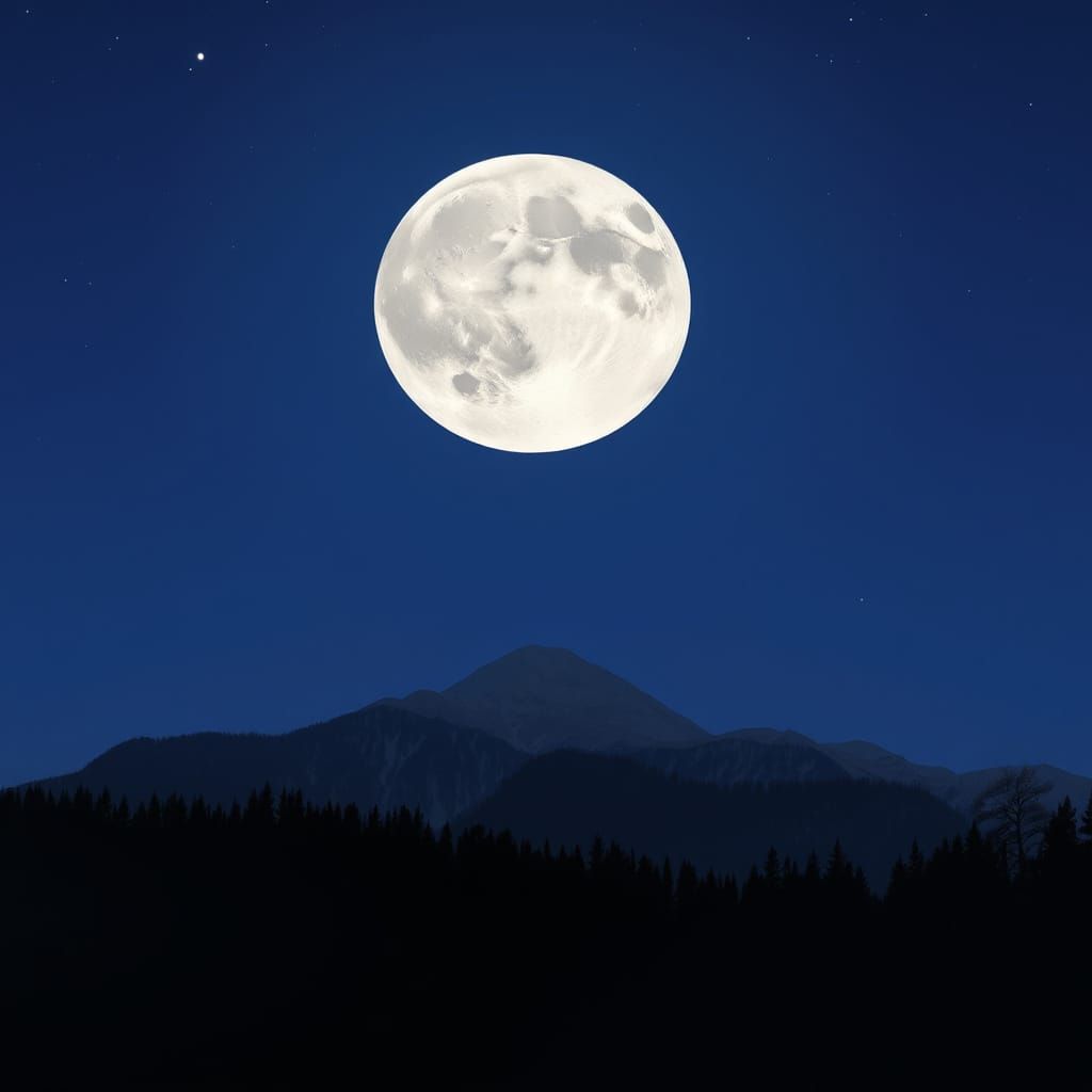 Ethereal Double Exposure of a Full Moon Over a Serene Mounta...