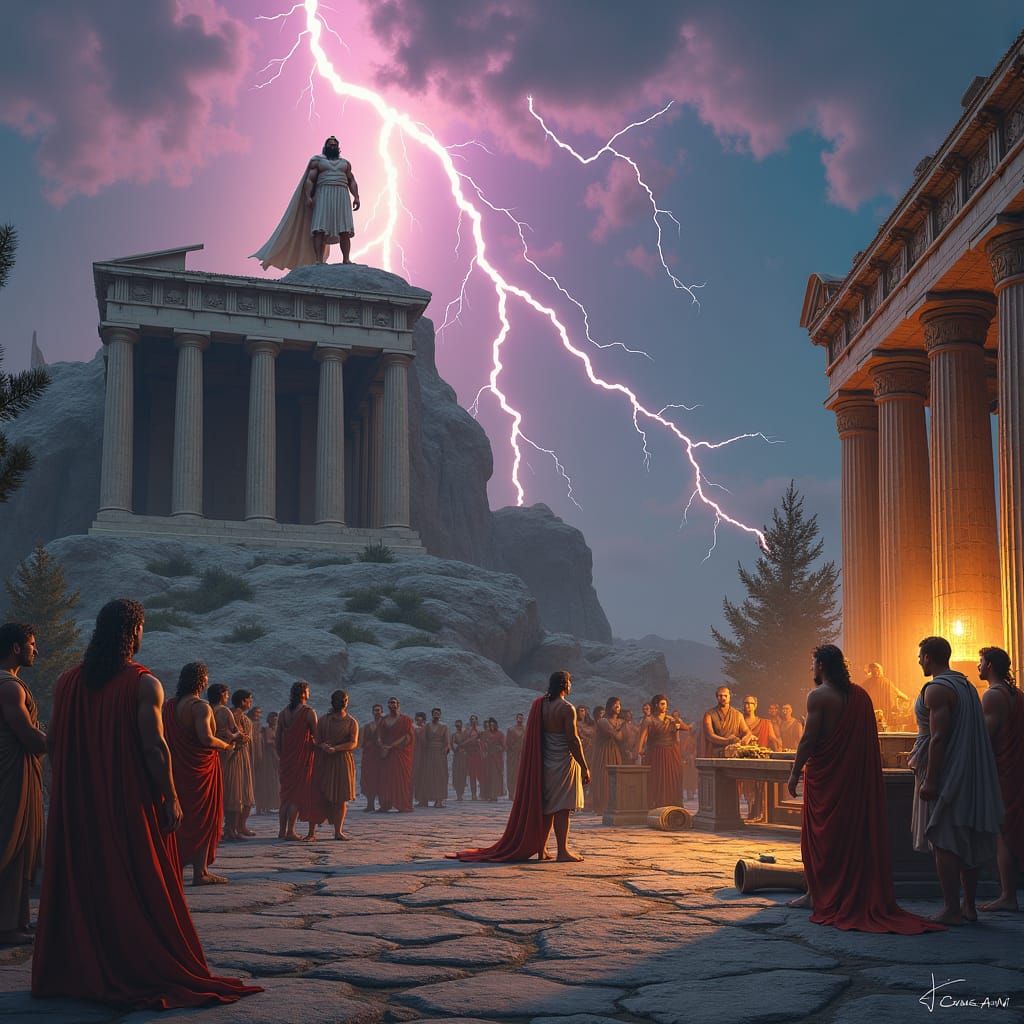 Zeus on Mount Olympus Over Ancient Greece