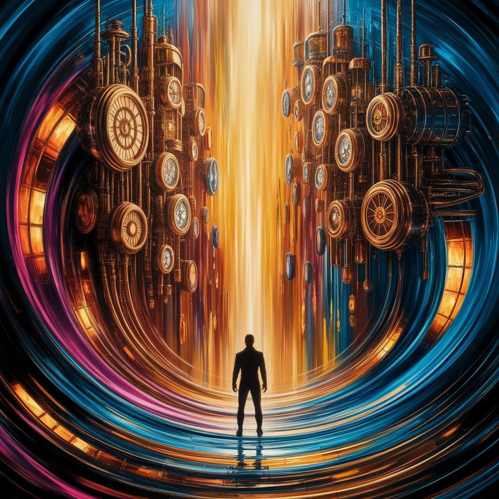 Steampunk Matrix Cityscape in Neo-Impressionist Style