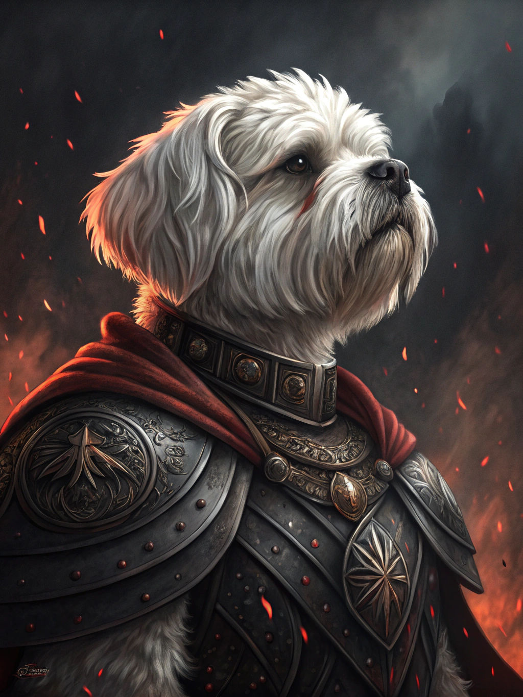 Maltese Shih Tzu Knight in Dark Fantasy Style