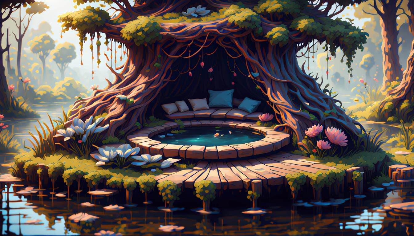 Luxurious Bird Nest Lounge in Pixel Art