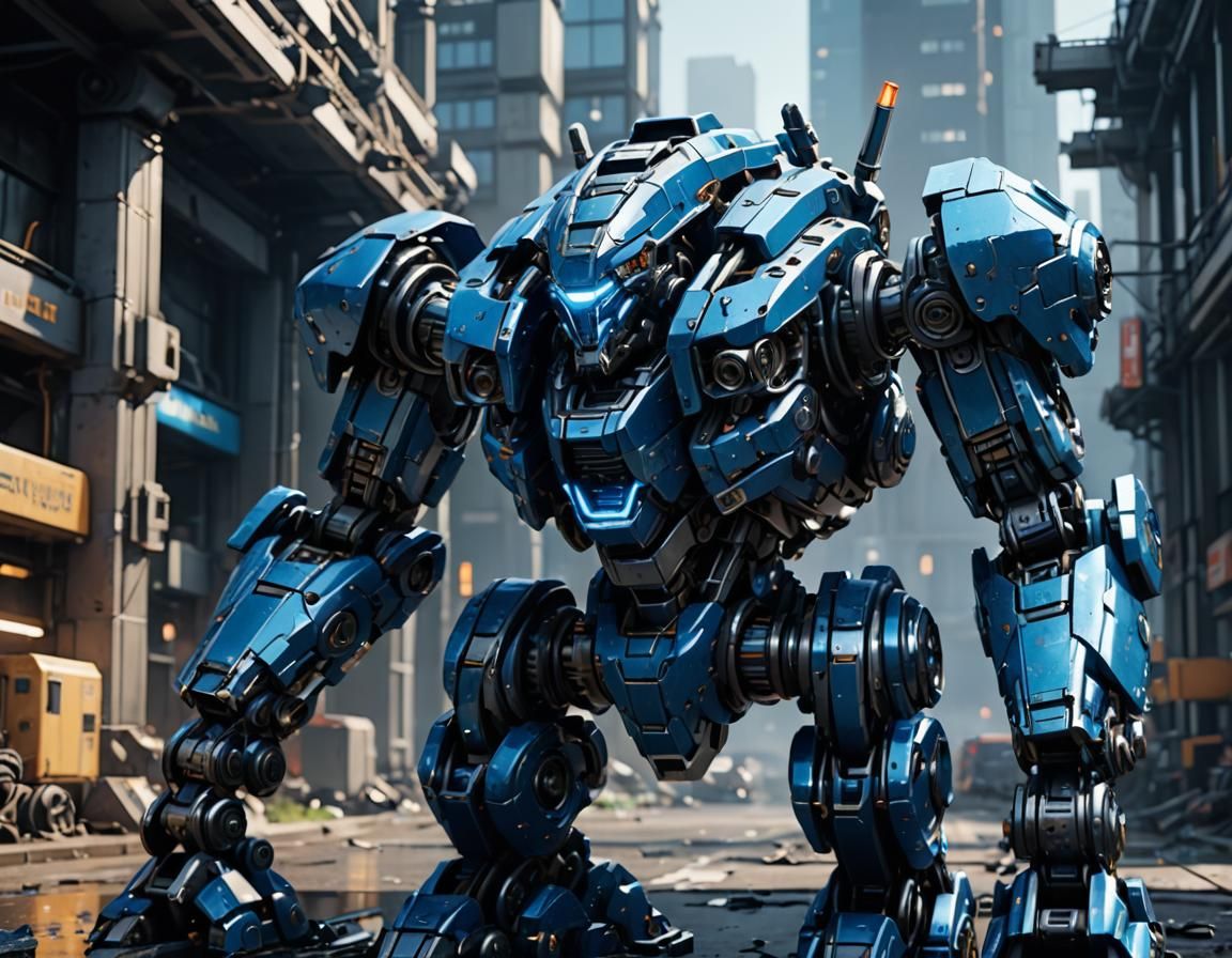 Blue Jaeger Mech in Sci-Fi Cinematic Style
