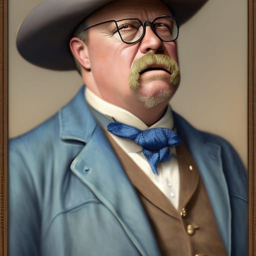 Teddy Roosevelt in Denim Jacket, Art Nouveau Portrait