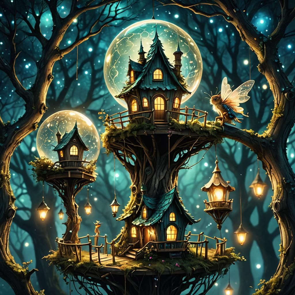 Holographic Fairy Treehouses in Vaporwave Style