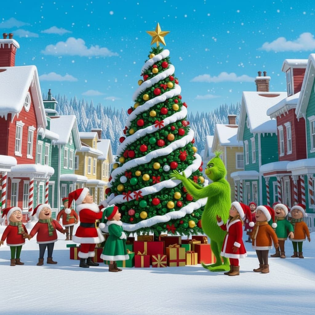 Whoville Christmas Tree Decorating with Grinch and Cindy Lou