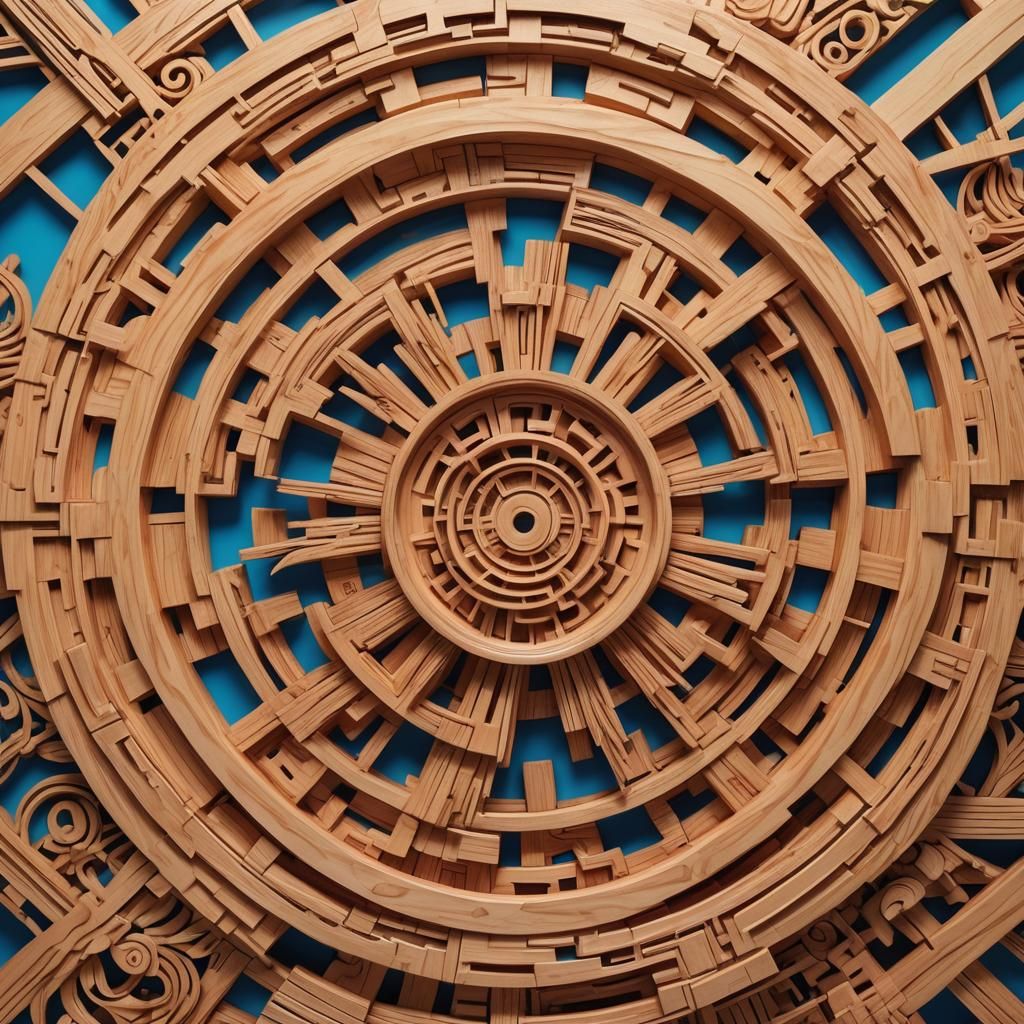 Japanese Wood Carving with Neon Bauhaus Elements