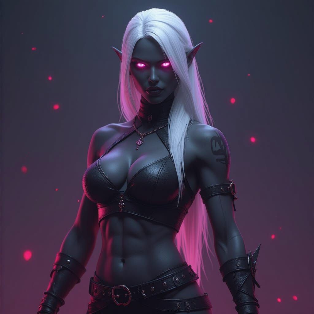 Epic Drow Warrior with Pink Eyes, Cinematic Film Still