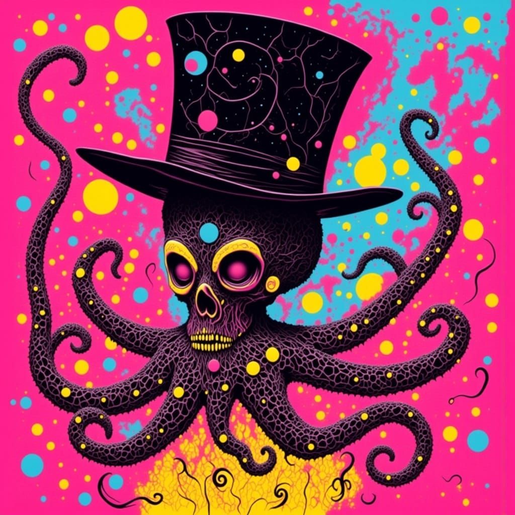 Bauhaus-Inspired Digital Art of an Octopus in a Triadic Colo...