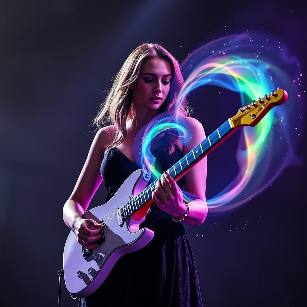 E-Guitarist on Stage with Spectral Color Mist