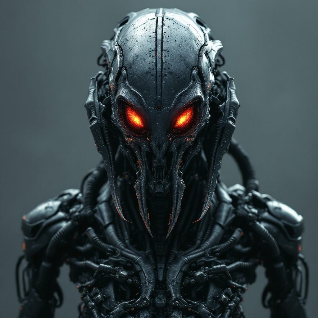 Ominous Biomechanical Alien Creature in Photorealistic Detai...