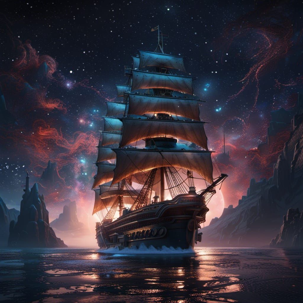 Ship sailing on stars