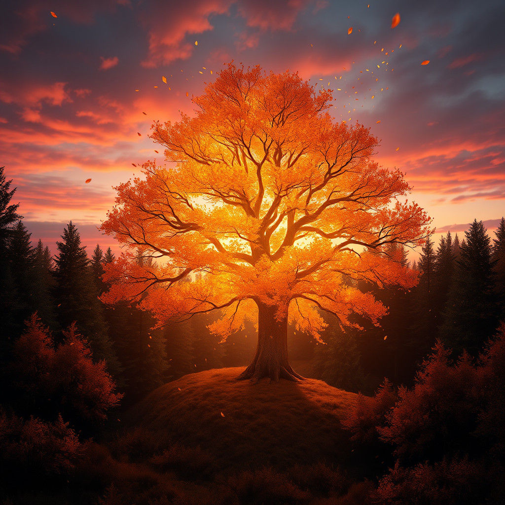 Autumn Forest Landscape in Surreal Style