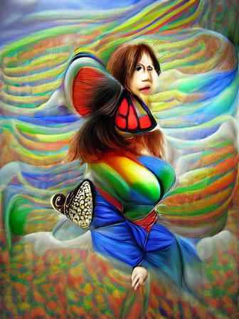 Rainbow Butterfly Woman in Surreal Style