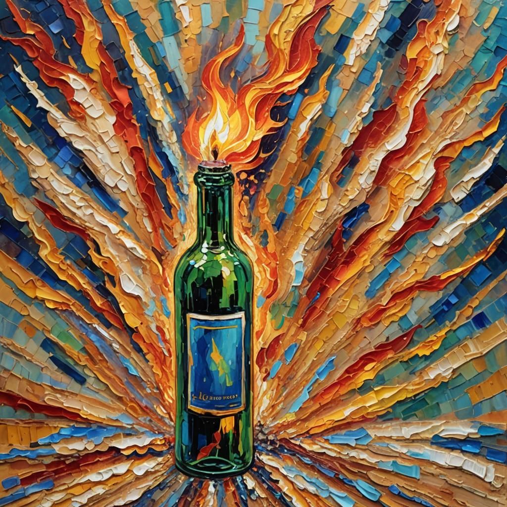 Majestic Flame Burns in Sparkling Glass Bottle