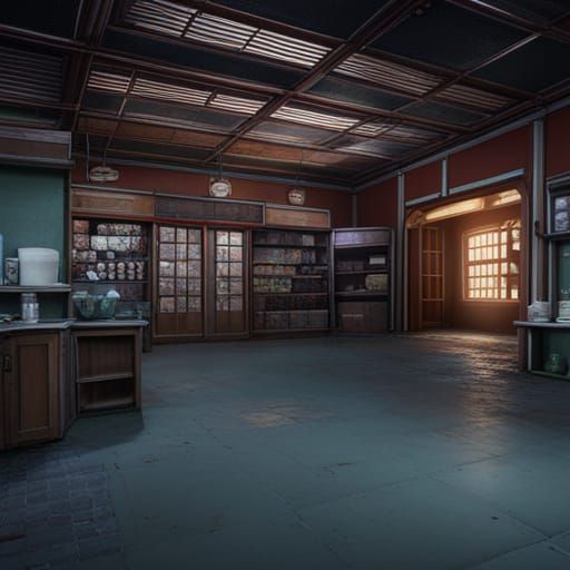 Abandoned Grocery Store: Detailed Matte Painting
