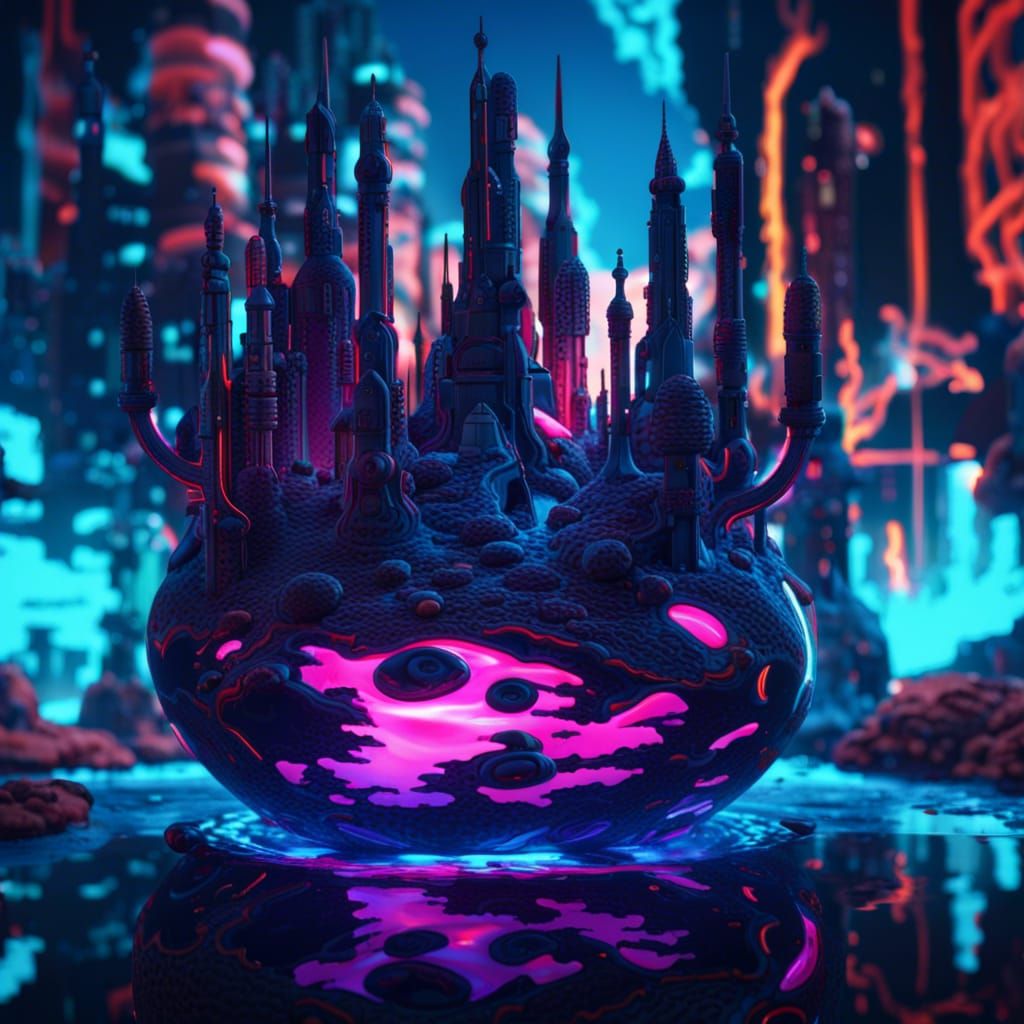 Psychedelic Lava Lamp City in Cyberpunk Style