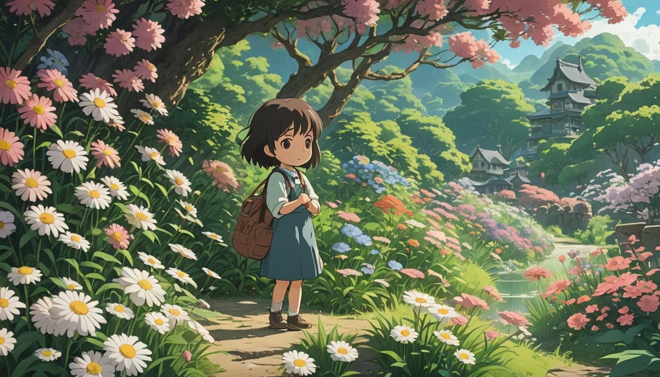 Chibi Princess Amidst Flowers in Anime Style