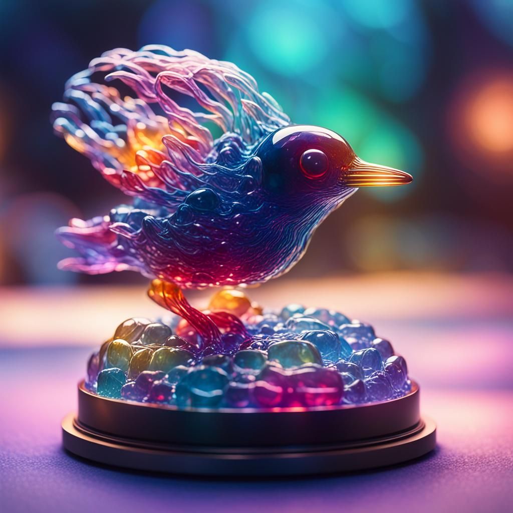 Transparent Jelly Bird Sculpture in Dynamic Pose