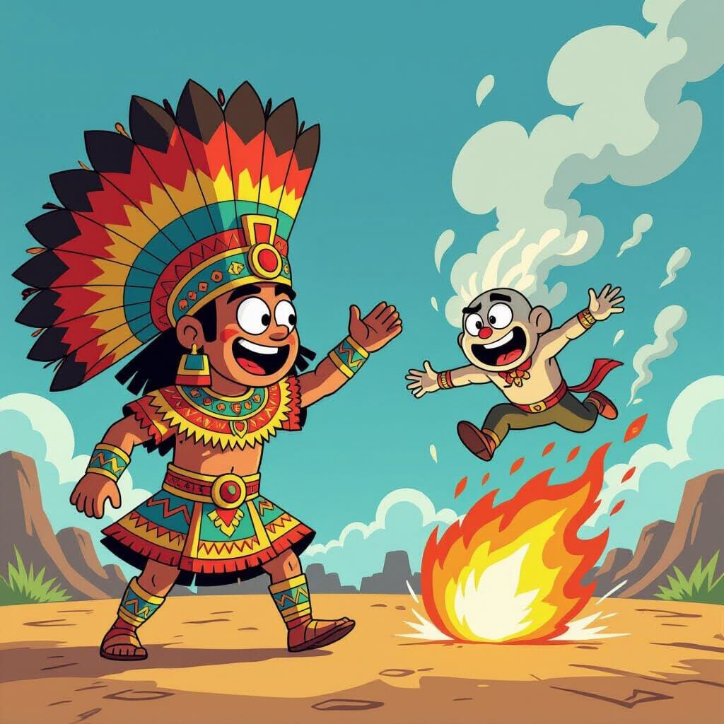 K'inich Rolling Ball with Tumbling Huracan in Cartoon Style