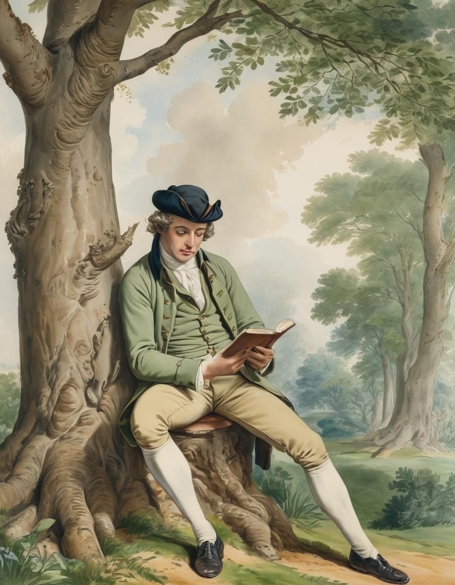 Young Man Reading: A Detailed Watercolor Masterpiece