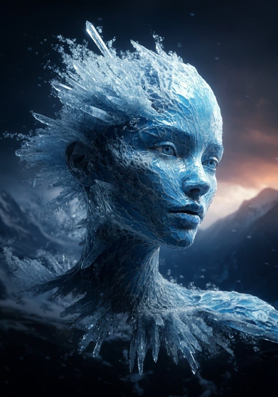 Crystal Ice Female Face in Cinematic Style