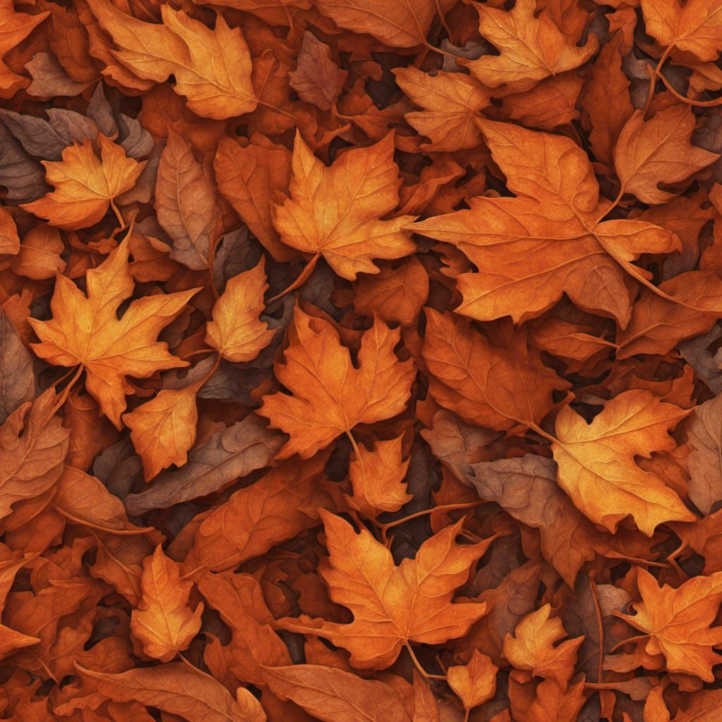 Macro Autumn Leaves in Impasto Oil Painting Style