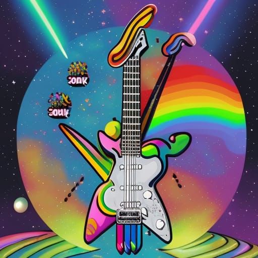 Nyan Cat in Space with Guitar: Comic Book Art