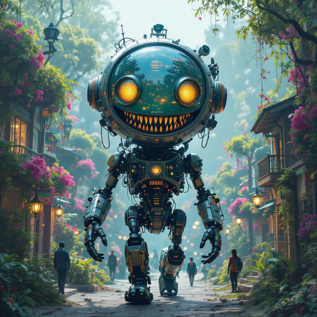 Futuristic Walking Home with Dragon Gecko Eyes