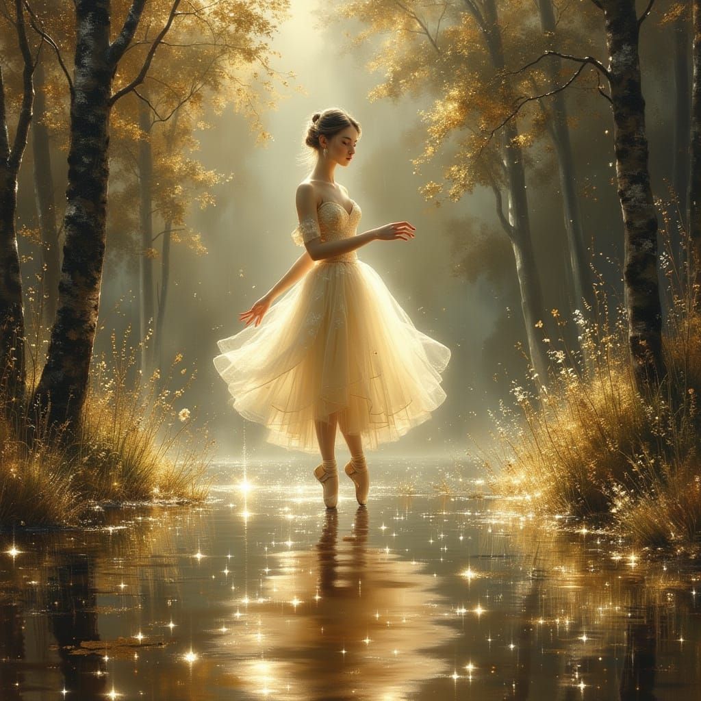 Ballerina Pirouettes in Sun-Dappled Forest Clearing, Impress...