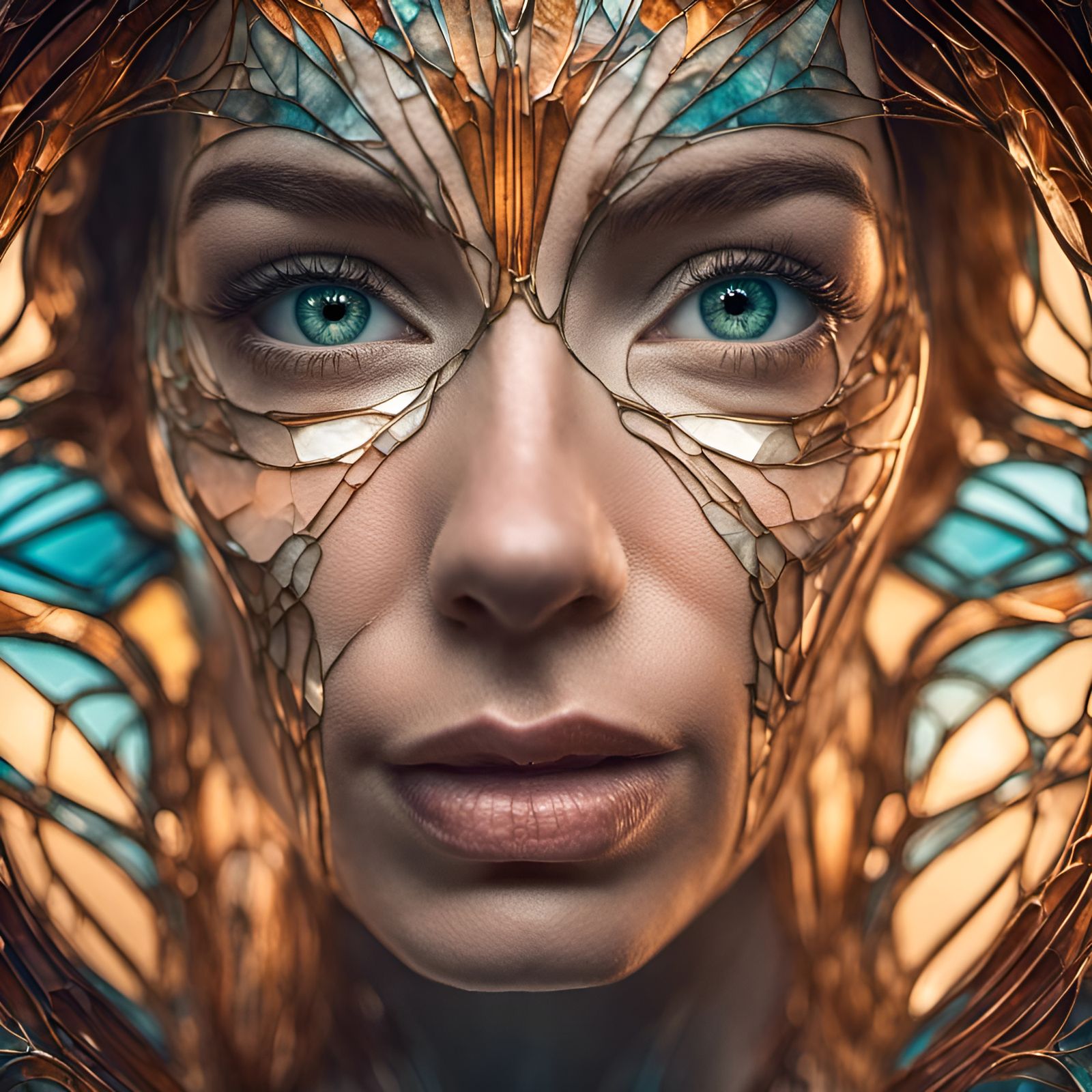 Art Nouveau Stained Glass Portrait of a Woman