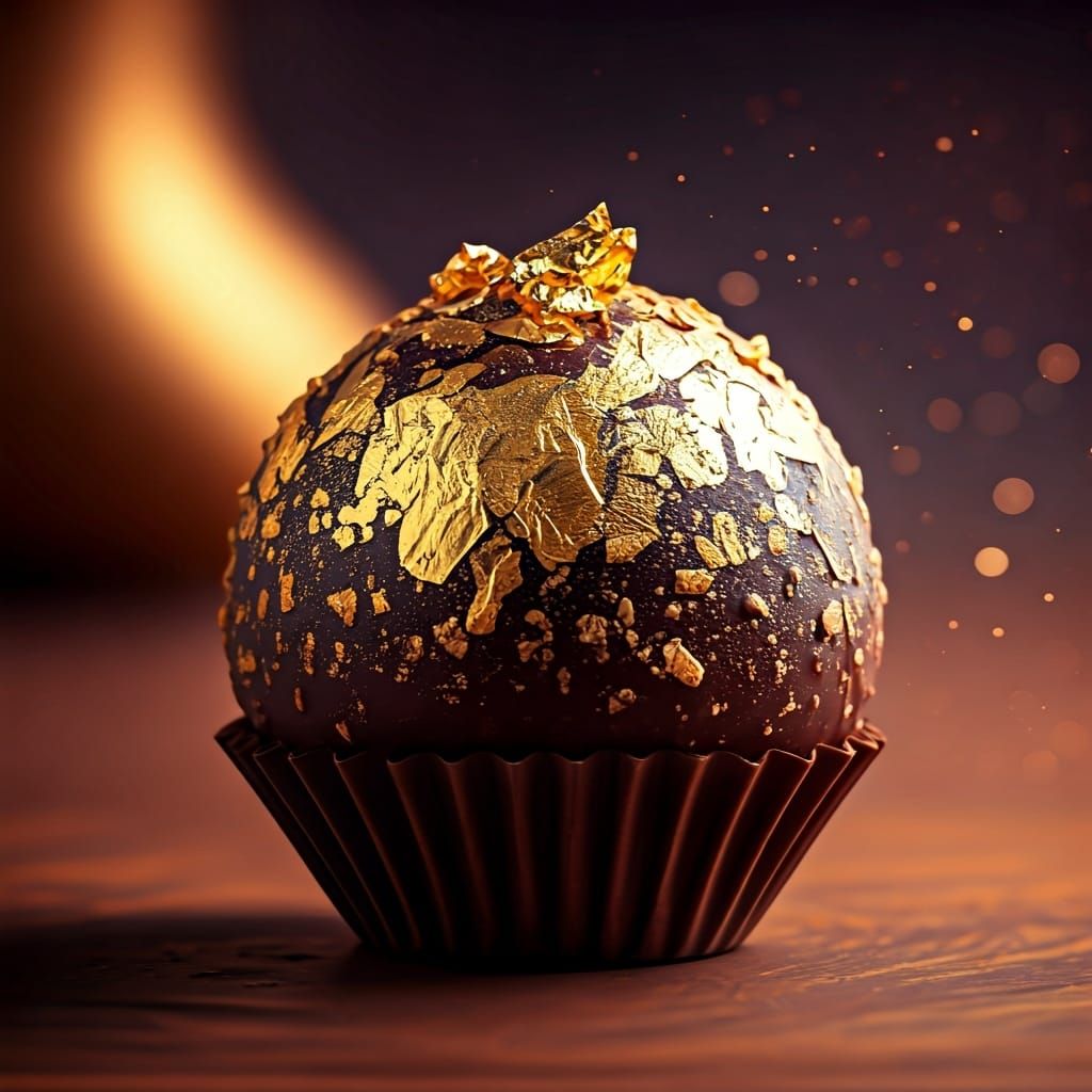 Decadent Chocolate Truffle with Gold Leaf, Food Photography