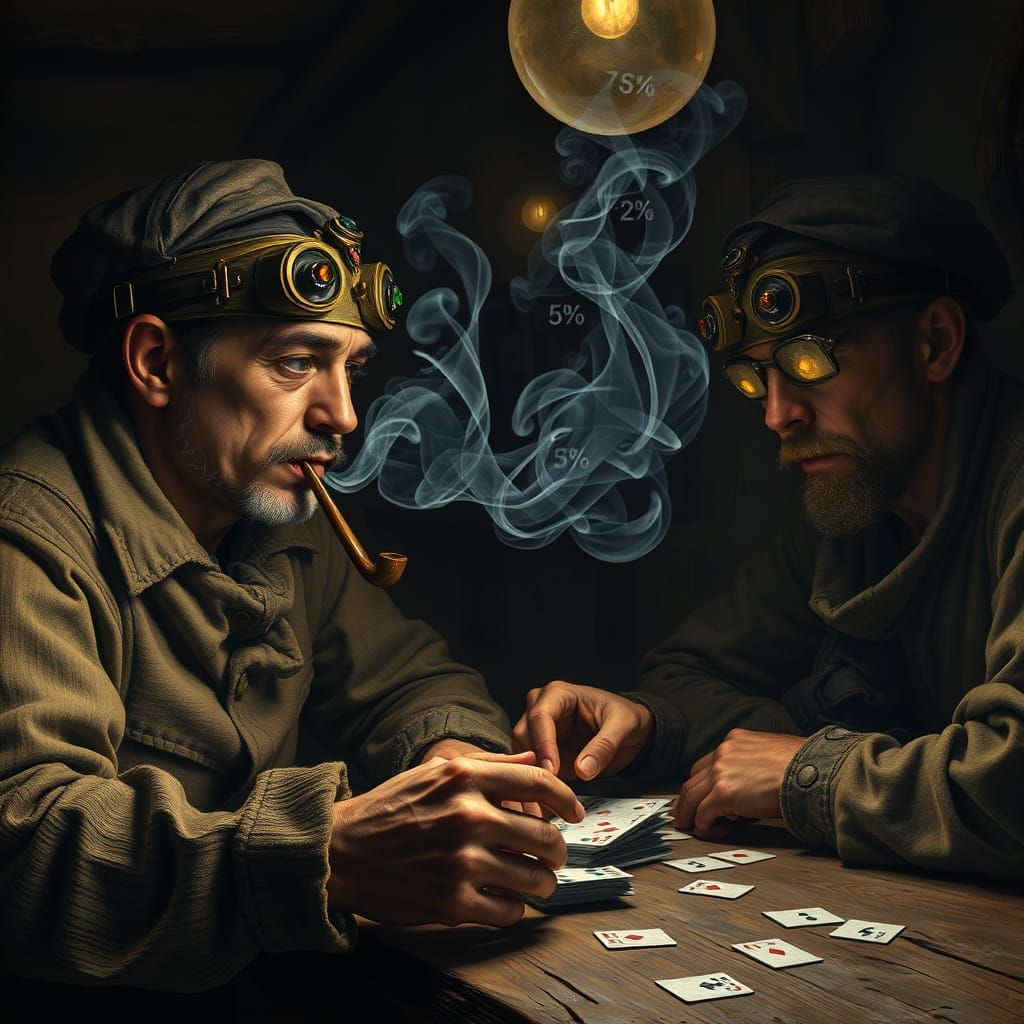 Rustic Card Players in a 19th-Century Post-Impressionist Tav...