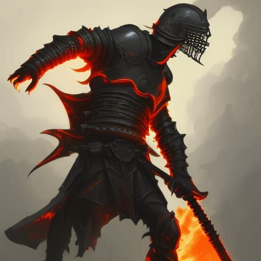 Halloween Knight with Flaming Sword in Dark Fantasy Style