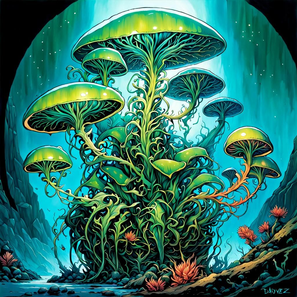Bioluminescent Alien Plant in Hyperdetailed Painting