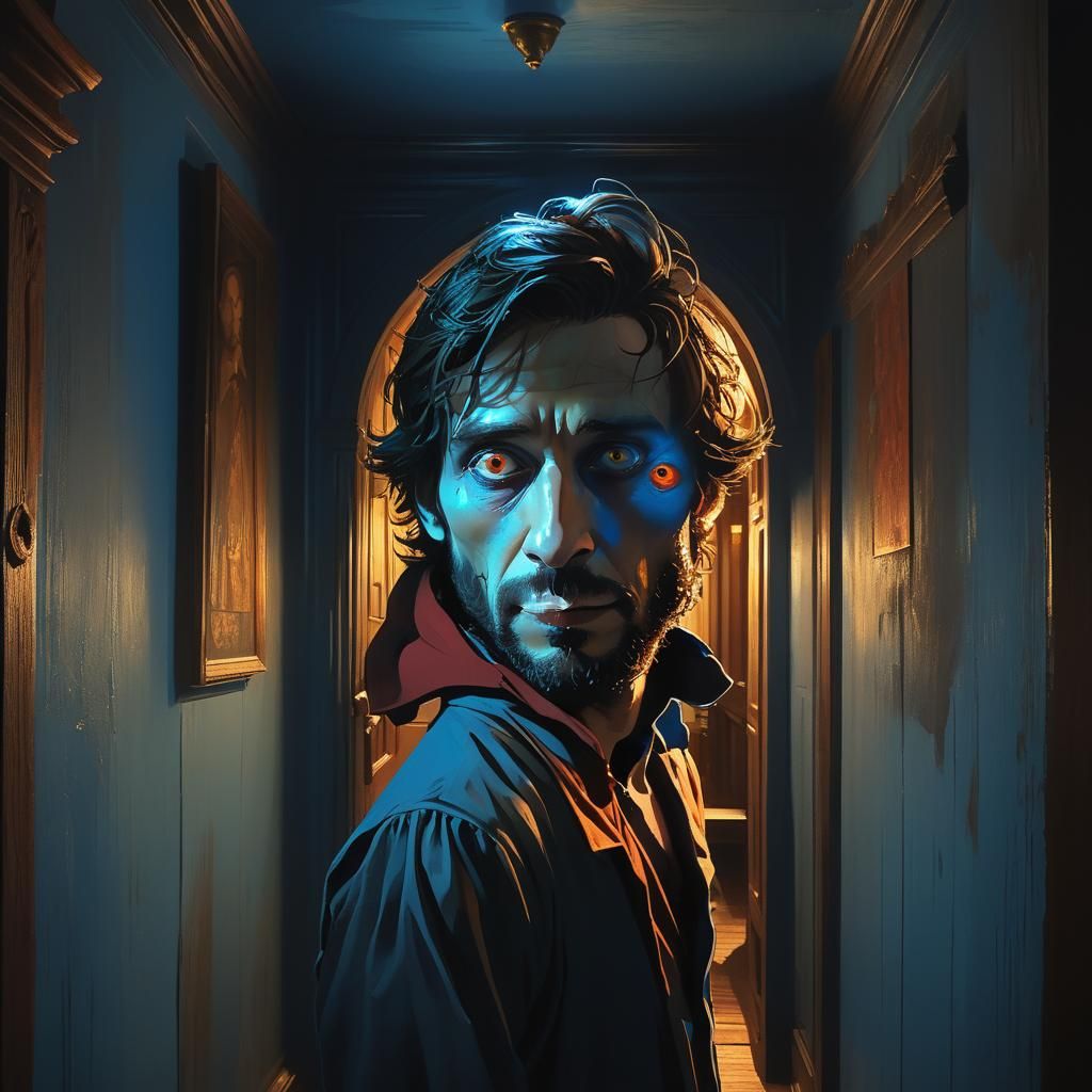 Creepy Man in Hallway: Chiaroscuro Concept Art