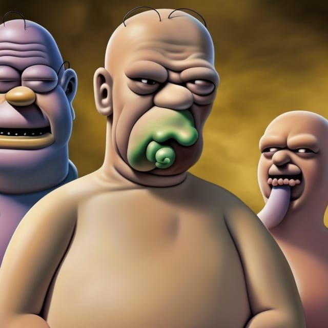 Grotesque Homer Simpson Caricature in Hyperreal Style