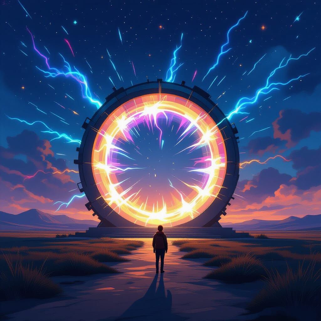 Vibrant Energy Portal Opens in Desolate Landscape